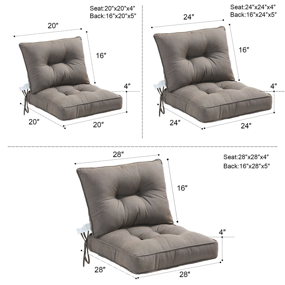Outdoor Chair Cushions Set of 2, All-Weather Patio Furniture Cushions with High Resilience Foam, Indoor Outdoor Seat & Back Cushion for Patio, Garden, Sunroom
