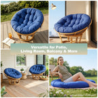 47"×47"×4" tufted round chair cushion, sturdy polyester cover & fluffy fiber fill, fixed carry ties fit papasan, swing & wicker indoor chairs