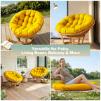 47"×47"×4" tufted round chair cushion, sturdy polyester cover & fluffy fiber fill, fixed carry ties fit papasan, swing & wicker indoor chairs