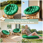 47"×47"×4" tufted round chair cushion, sturdy polyester cover & fluffy fiber fill, fixed carry ties fit papasan, swing & wicker indoor chairs