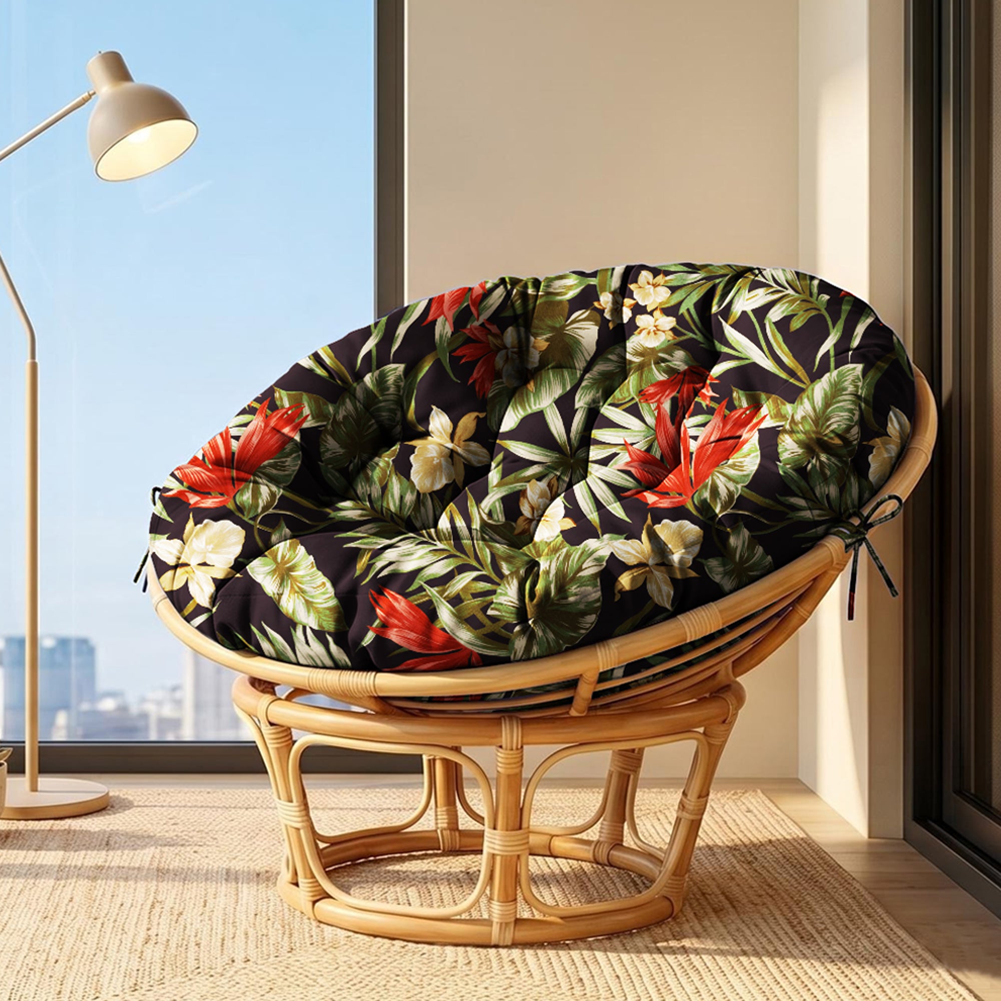ARTPLAN Round Papasan Chair Cushion Tufted Swing Seat Pad with Ties
