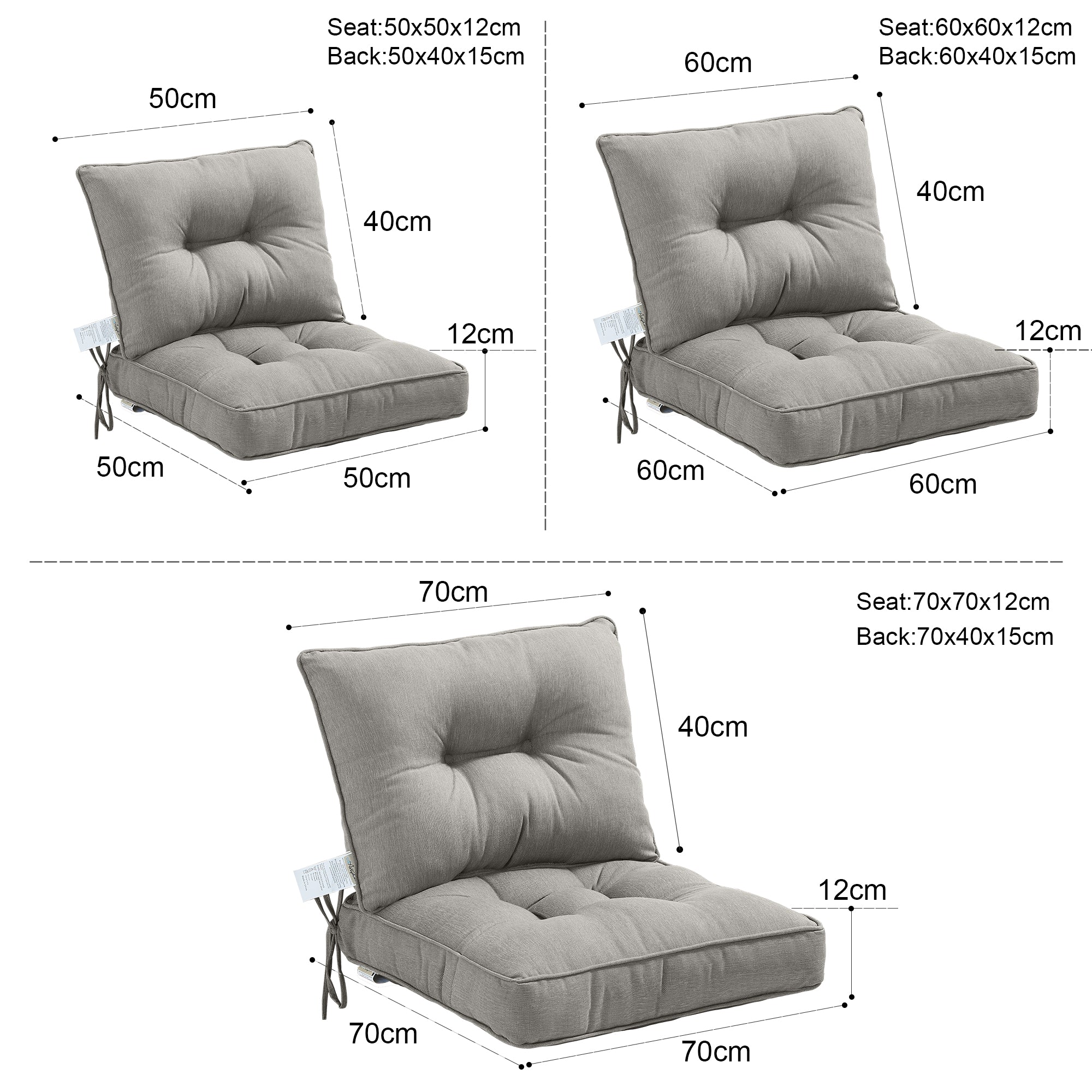 Outdoor Chair Cushions Set of 2, All-Weather Patio Furniture Cushions with High Resilience Foam, Indoor Outdoor Seat & Back Cushion for Patio, Garden, Sunroom