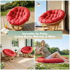 47"×47"×4" tufted round chair cushion, sturdy polyester cover & fluffy fiber fill, fixed carry ties fit papasan, swing & wicker indoor chairs