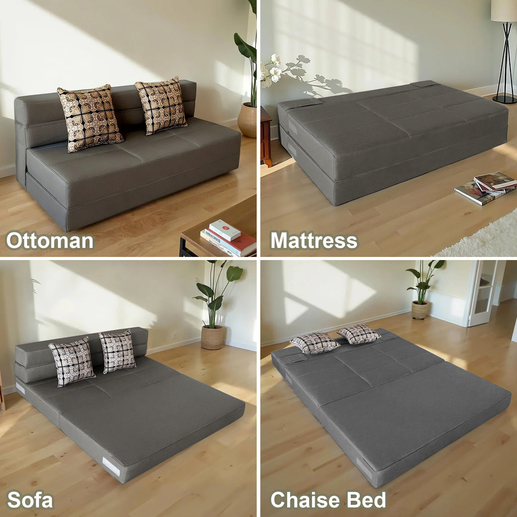 Convertible Folding Sofa Bed, High-Density Memory Foam Sofa Bed with a Fluffy Pillow, Modern Futon Floor Couch Guest Bed for Living Room/Dorm/Guest Use/Home Office/Apartment