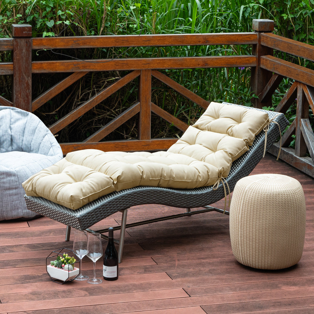 ARTPLAN Outdoor Chaise Lounge Cushion 72x22x4 inches, Floral Tufted Thick Replacement Cushion with Ties, All Weather Wicker Patio Furniture Cushion
