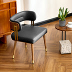 ARTPLAN Walnut Leather Dining Chair - Modern Upholstered Kitchen Chair with High-Resilience Foam Cushion, Stainless Steel Gold Frame for Dining Room, Easy Assembly