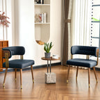 ARTPLAN Mid-Century Modern Dining Chair, Leather Upholstered Kitchen Chairs with Walnut Wood Veneer & Gold Metal Legs, High Resilience Foam Cushion for Comfort, Accent Chairs for Dining Room