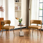 ARTPLAN Walnut Leather Dining Chair - Modern Upholstered Kitchen Chair with High-Resilience Foam Cushion, Stainless Steel Gold Frame for Dining Room, Easy Assembly