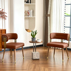 ARTPLAN Mid-Century Modern Dining Chair, Leather Upholstered Kitchen Chairs with Walnut Wood Veneer & Gold Metal Legs, High Resilience Foam Cushion for Comfort, Accent Chairs for Dining Room