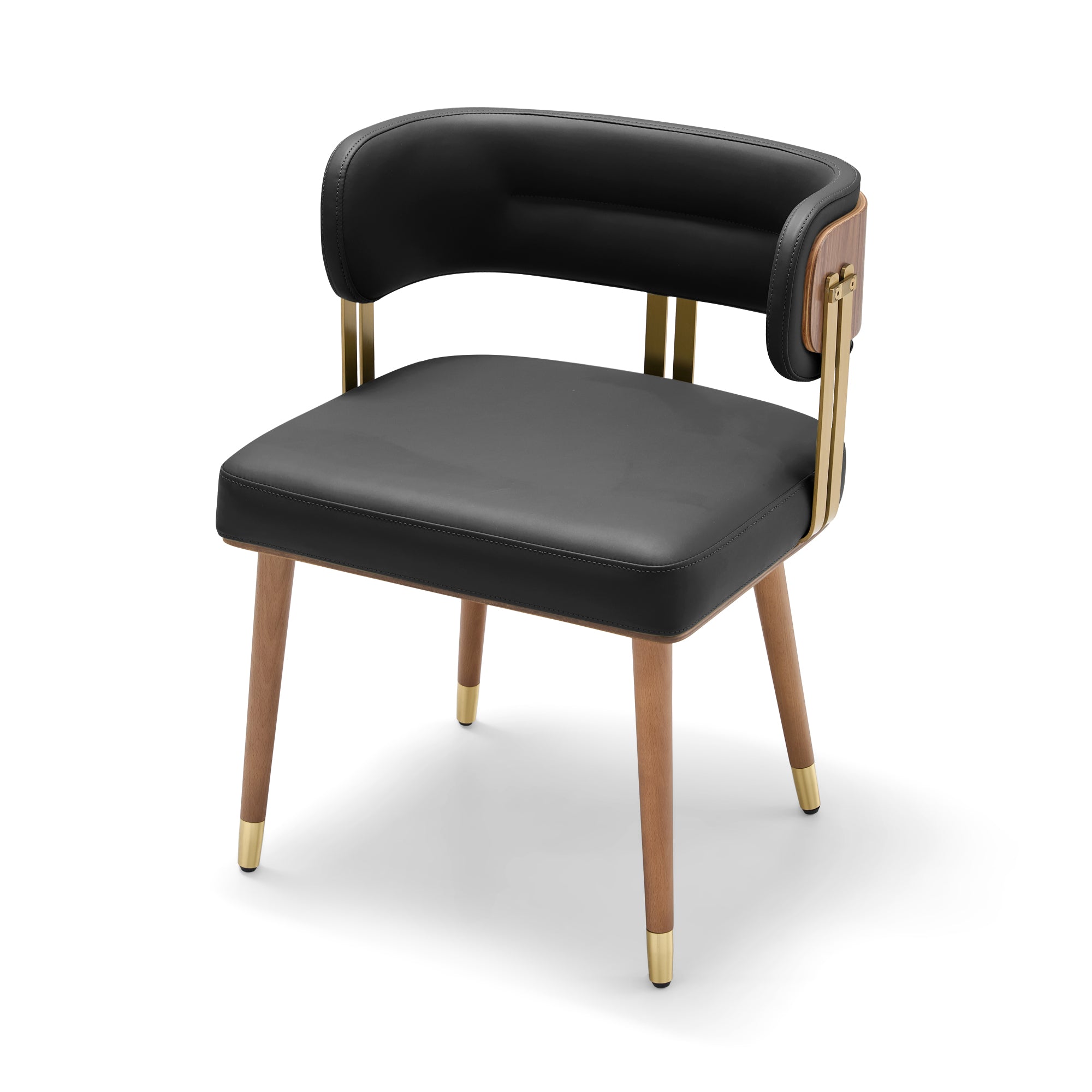 ARTPLAN Walnut Leather Dining Chair - Modern Upholstered Kitchen Chair with High-Resilience Foam Cushion, Stainless Steel Gold Frame for Dining Room, Easy Assembly