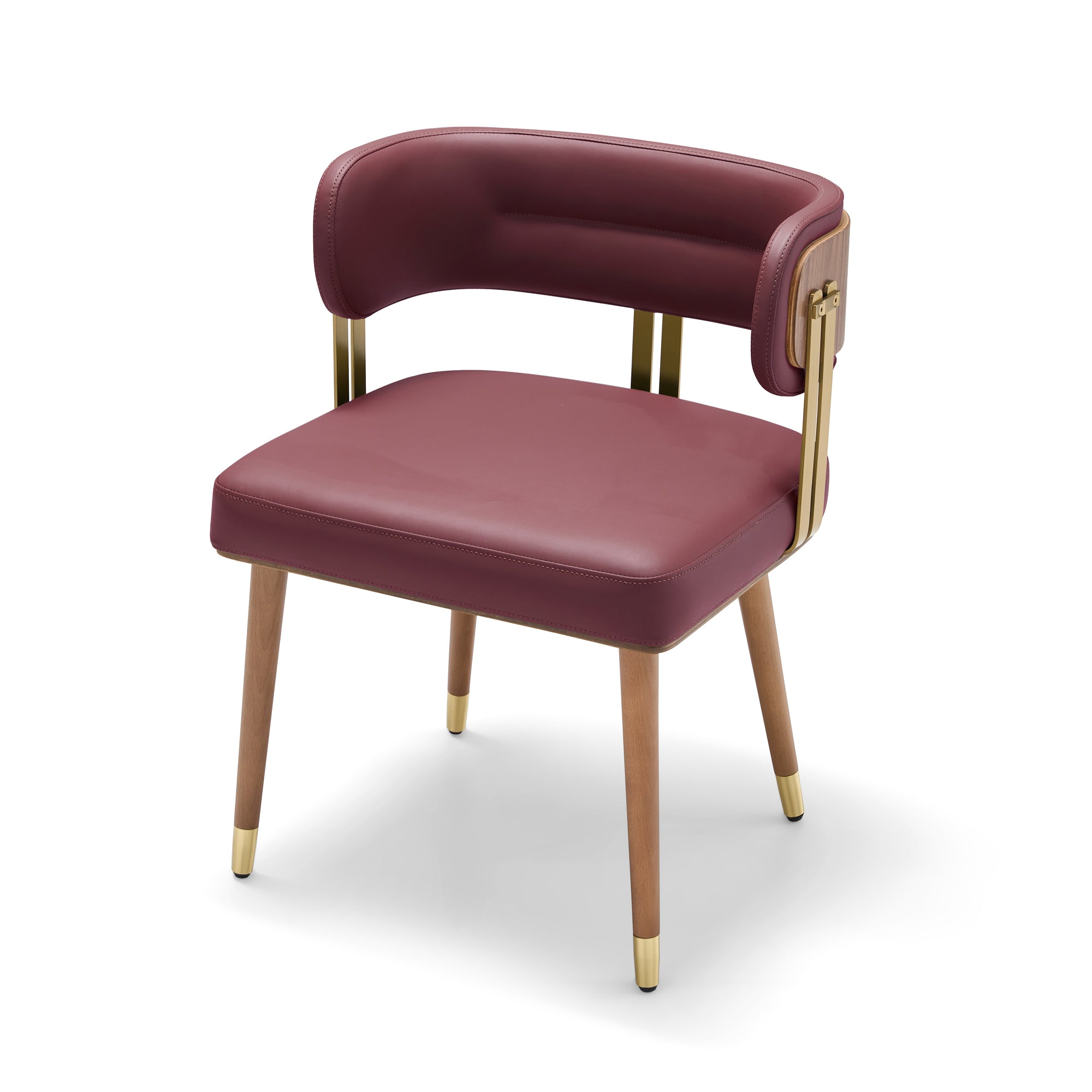 ARTPLAN Walnut Leather Dining Chair - Modern Upholstered Kitchen Chair with High-Resilience Foam Cushion, Stainless Steel Gold Frame for Dining Room, Easy Assembly