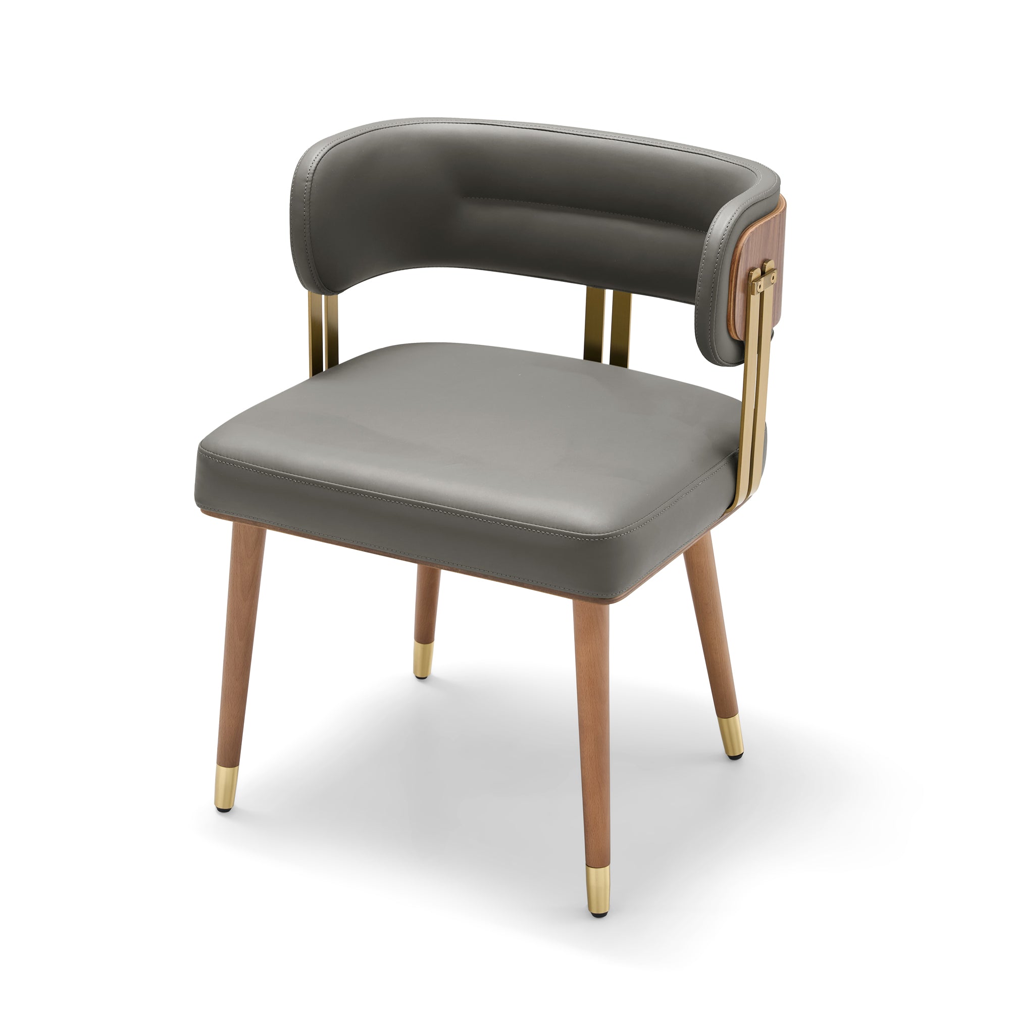 ARTPLAN Walnut Leather Dining Chair - Modern Upholstered Kitchen Chair with High-Resilience Foam Cushion, Stainless Steel Gold Frame for Dining Room, Easy Assembly