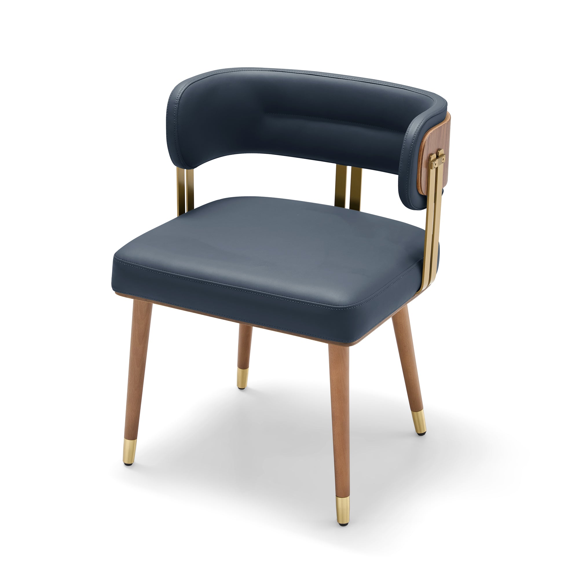 ARTPLAN Walnut Leather Dining Chair - Modern Upholstered Kitchen Chair with High-Resilience Foam Cushion, Stainless Steel Gold Frame for Dining Room, Easy Assembly