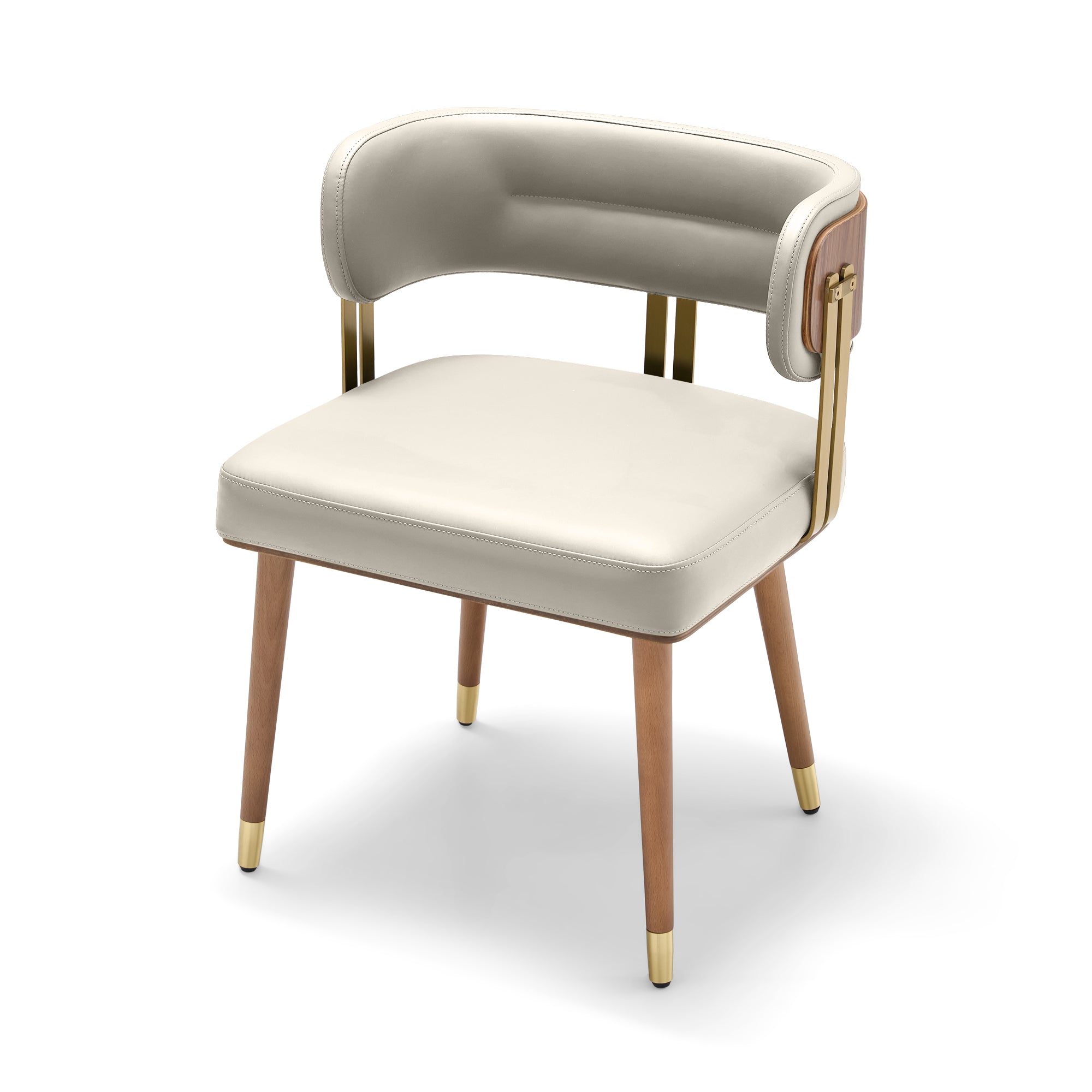 ARTPLAN Walnut Leather Dining Chair - Modern Upholstered Kitchen Chair with High-Resilience Foam Cushion, Stainless Steel Gold Frame for Dining Room, Easy Assembly