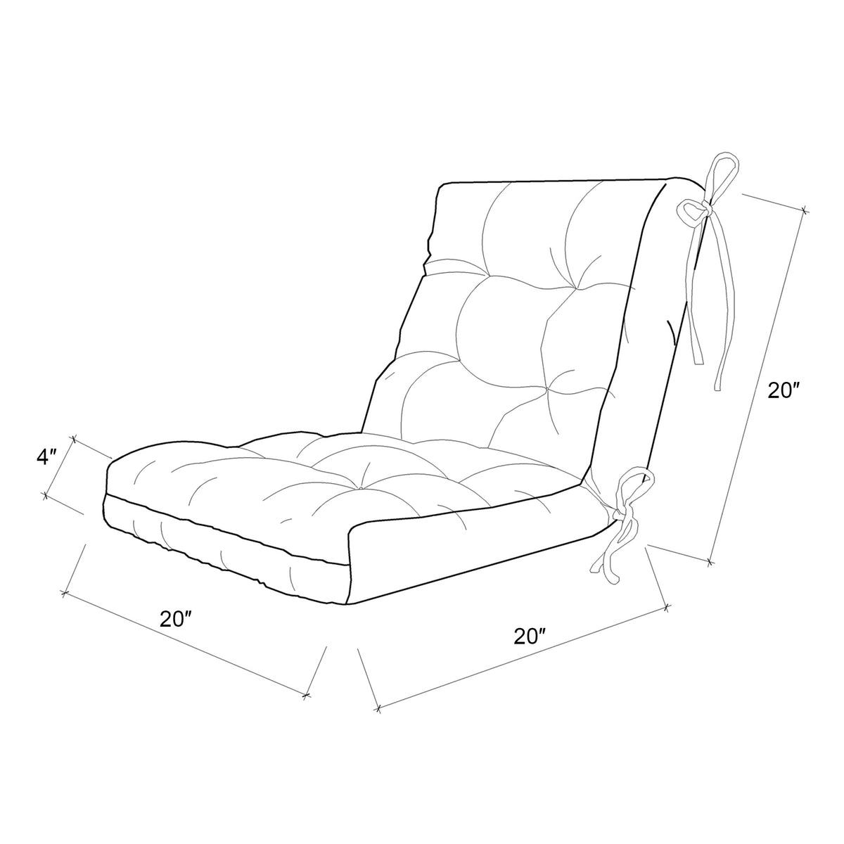 Outdoor Chair Cushion Tufted Seat & Back Cushion with Ties 40x21x4 Inch Waterproof UV Fade Resistant Replacement Cushion for Patio Garden Furniture
