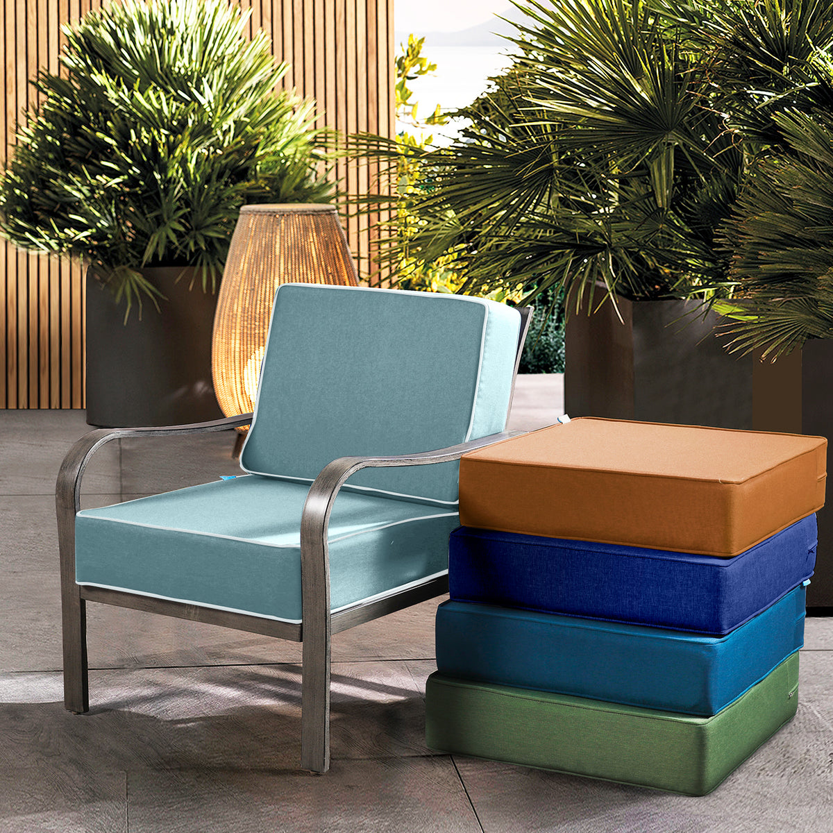 ARTPLAN Outdoor Deep Seat Slipcovers，Set of 2 24x24x6" 18x24 Olefin,Square Outdoor Cushion Cover, for Patio Funiture