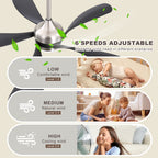 52 Inch Ceiling Fan with Light and Remote Control, 6-Speed Reversible Quiet DC Motor, 3 Color Temperatures LED Light, 3 Timer Settings, Adjustable Height for Large Room, Bedroom, Living Room (Walnut/Black/Orginal/White/Sakuragi)