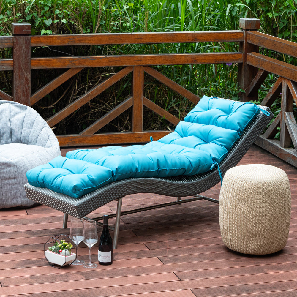 ARTPLAN Outdoor Chaise Lounge Cushion 72x22x4 inches, Floral Tufted Thick Replacement Cushion with Ties, All Weather Wicker Patio Furniture Cushion