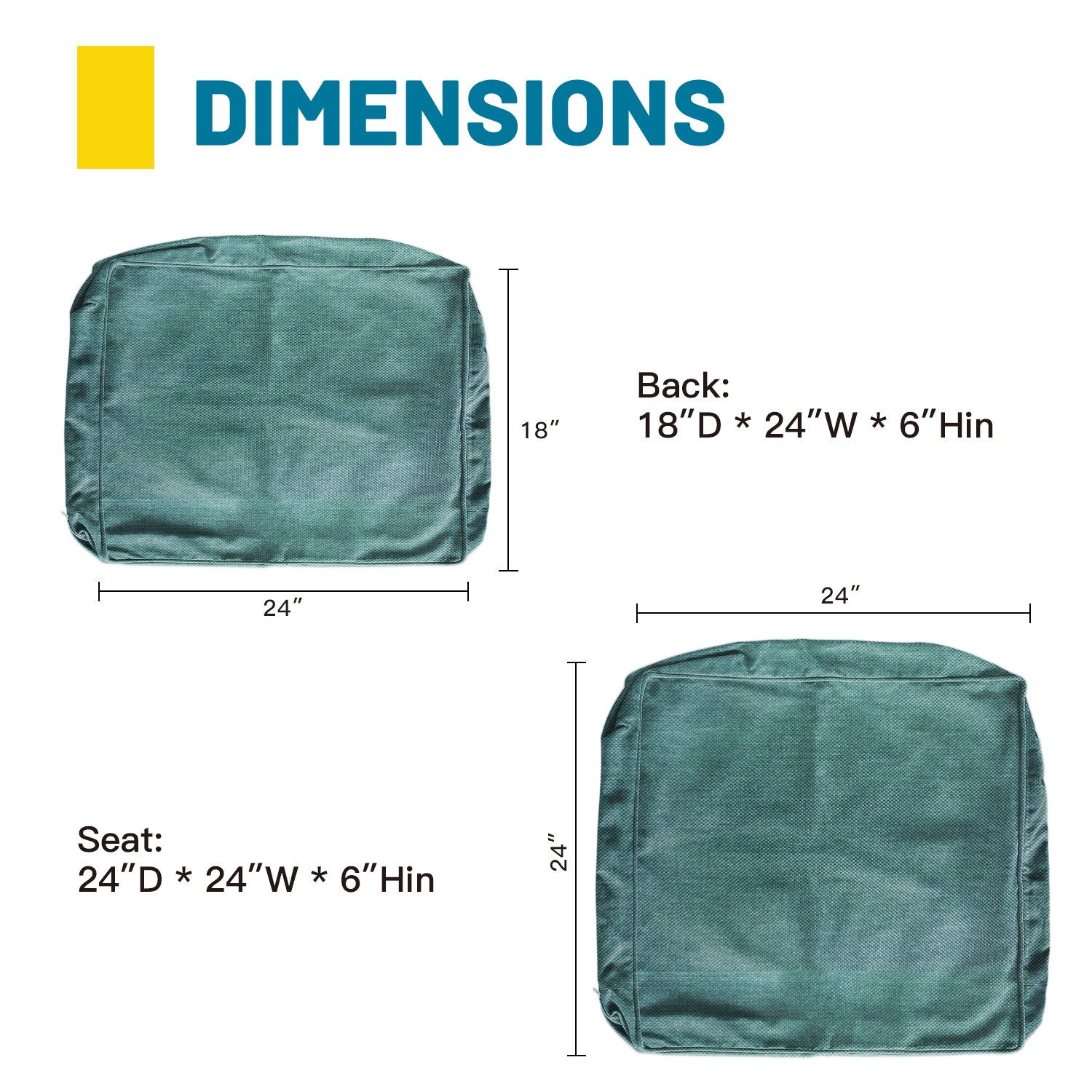 ARTPLAN Outdoor Deep Seat Slipcovers，Set of 2 24x24x6" 18x24 Olefin,Square Outdoor Cushion Cover, for Patio Funiture