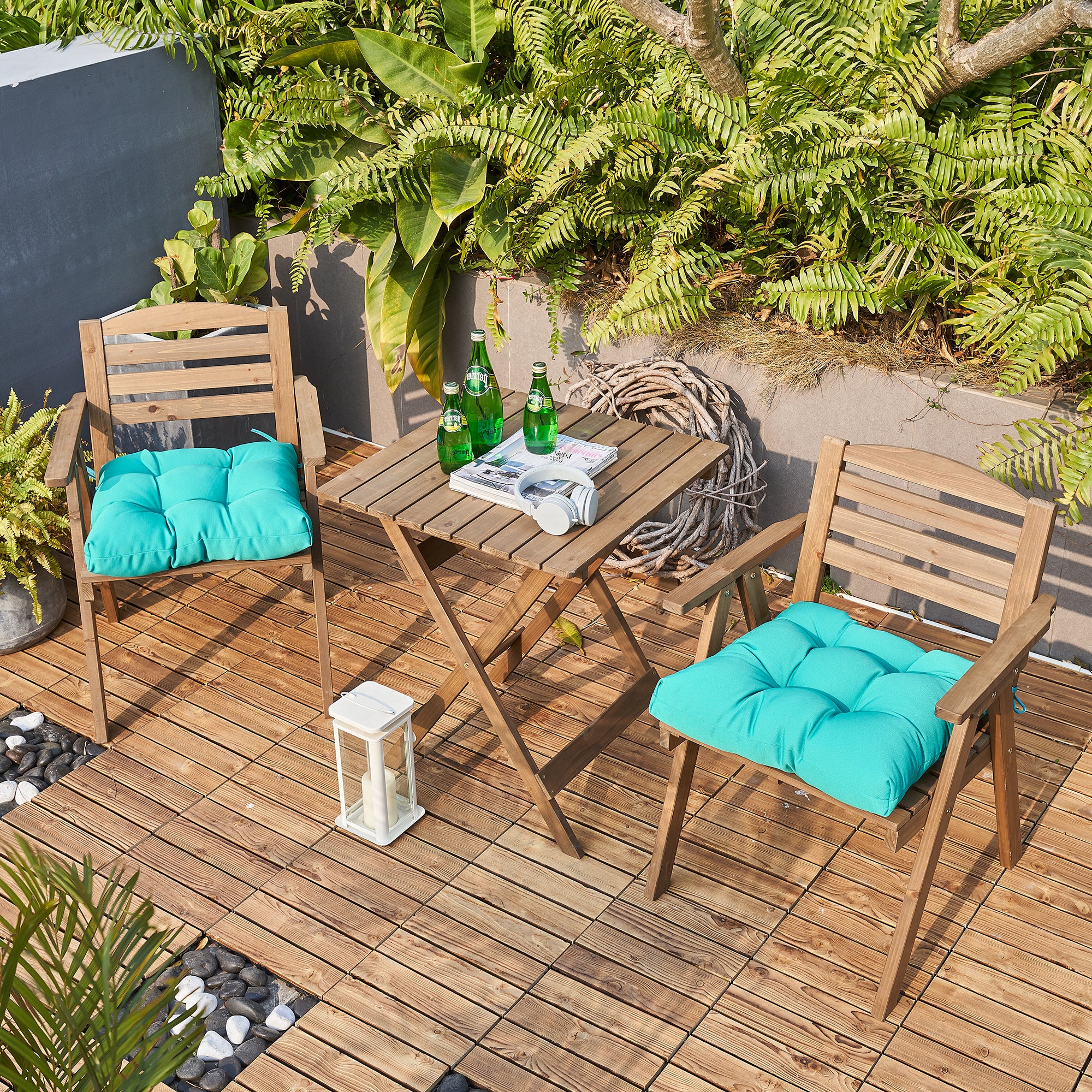 ARTPLANT Outdoor Dinning Seat Pads Cushions with Tie 19"x19"x4",Square Wicker Outdoor Tufted Chair Cushion,Set of 2