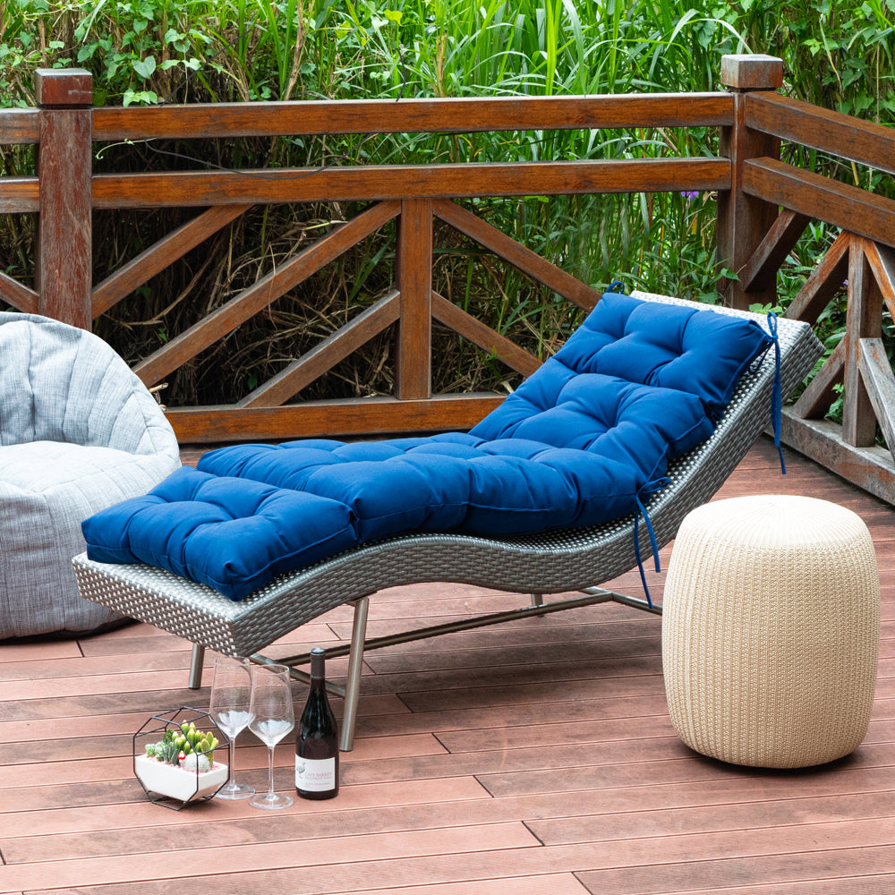 ARTPLAN Outdoor Chaise Lounge Cushion 72x22x4 inches, Floral Tufted Thick Replacement Cushion with Ties, All Weather Wicker Patio Furniture Cushion
