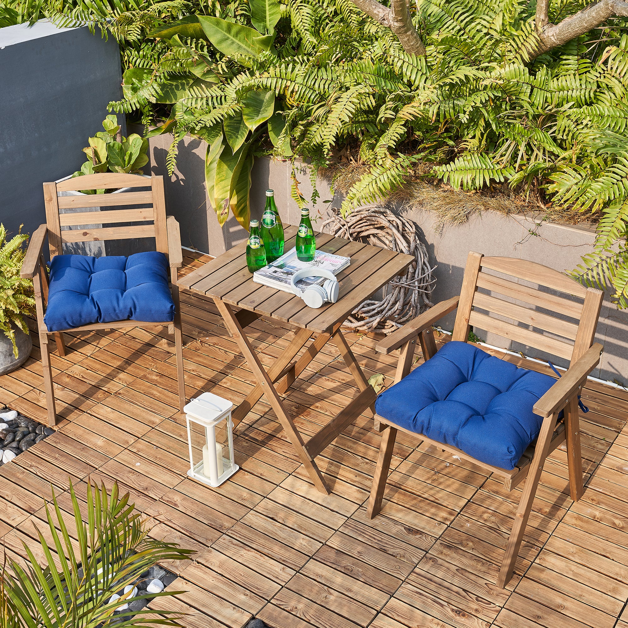 ARTPLANT Outdoor Dinning Seat Pads Cushions with Tie 19"x19"x4",Square Wicker Outdoor Tufted Chair Cushion,Set of 2