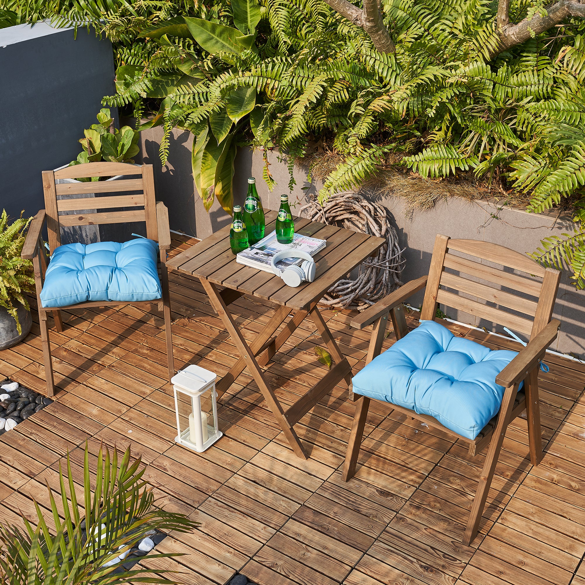 ARTPLANT Outdoor Dinning Seat Pads Cushions with Tie 19"x19"x4",Square Wicker Outdoor Tufted Chair Cushion,Set of 2