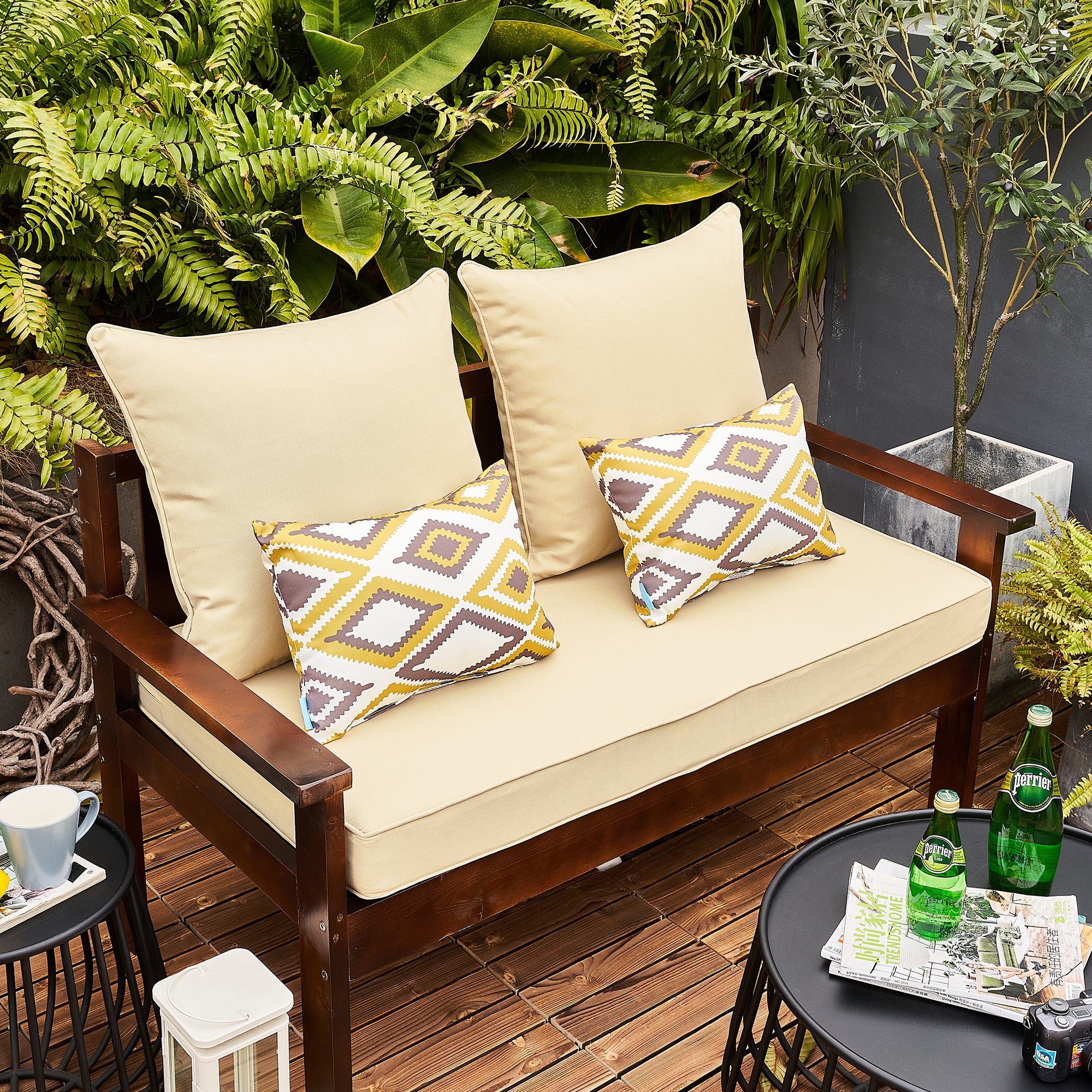 ARTPLAN Patio Bench Cushions Set of 5, Outdoor Sofa Cushions | All-Weather Fabric | Lumbar Support Pillows | Waterproof & Fade-Resistant for Sectionals