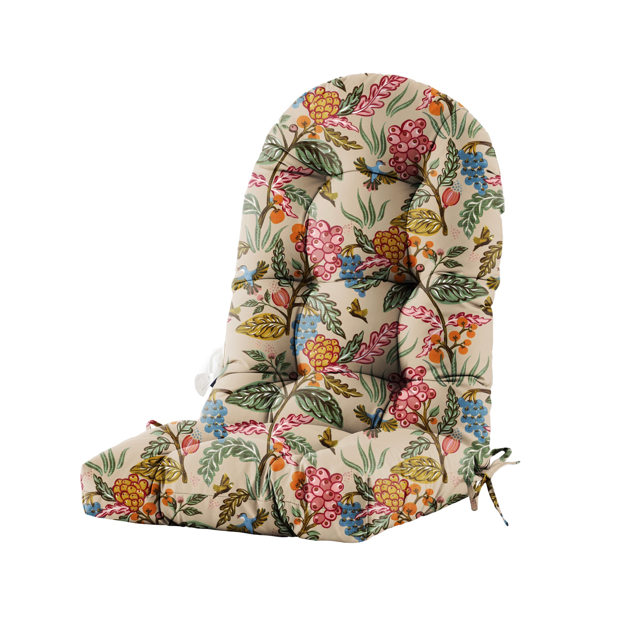Floral High-Back Seat Cushion - Waterproof Outdoor Adirondack Chair Cushion for Patio Furniture with Tie, Vibrant Patterns, Premium Elastic Padding, Multi-Scenario Use