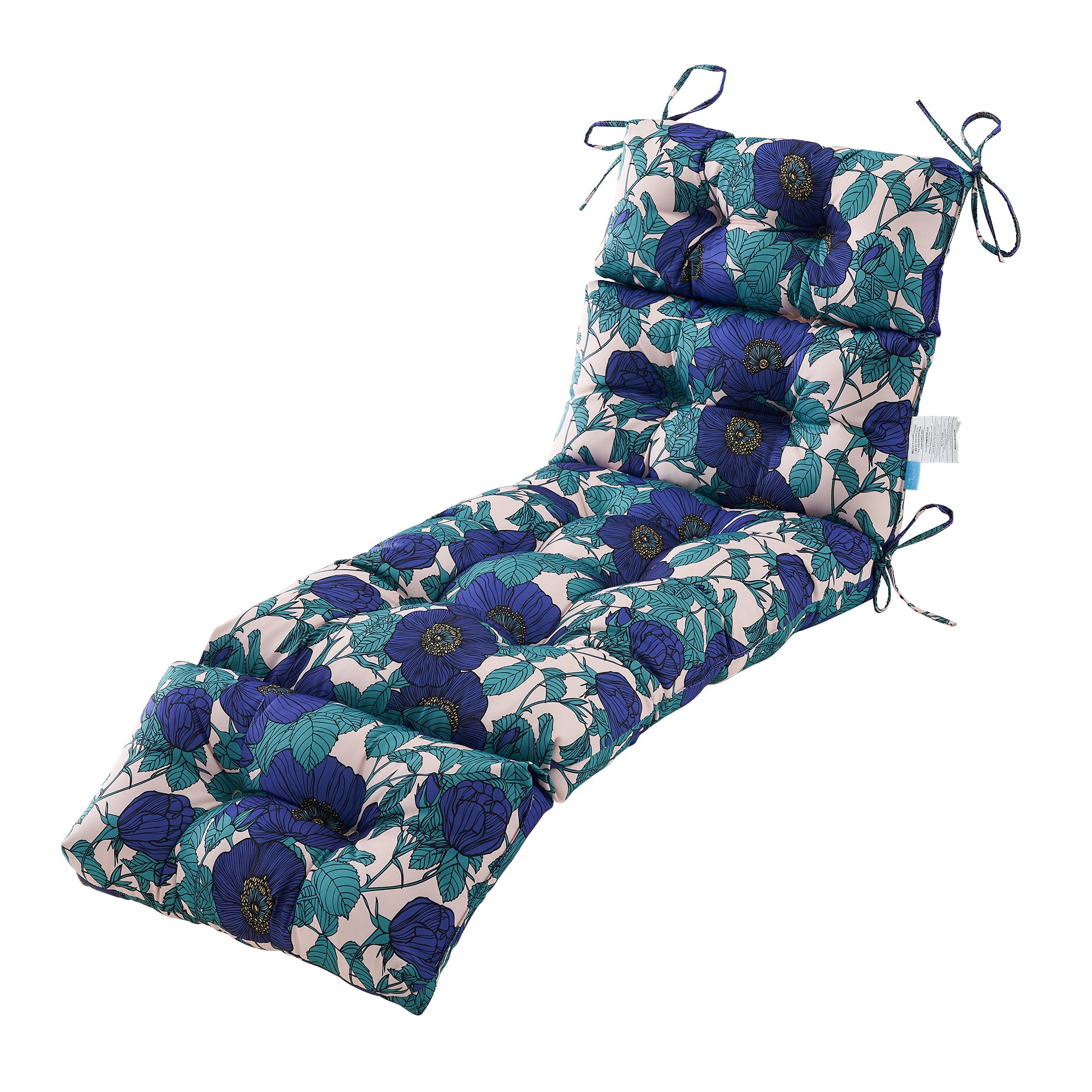 ARTPLAN Outdoor Chaise Lounge Cushion 72x22x4 inches, Floral Tufted Thick Replacement Cushion with Ties, All Weather Wicker Patio Furniture Cushion