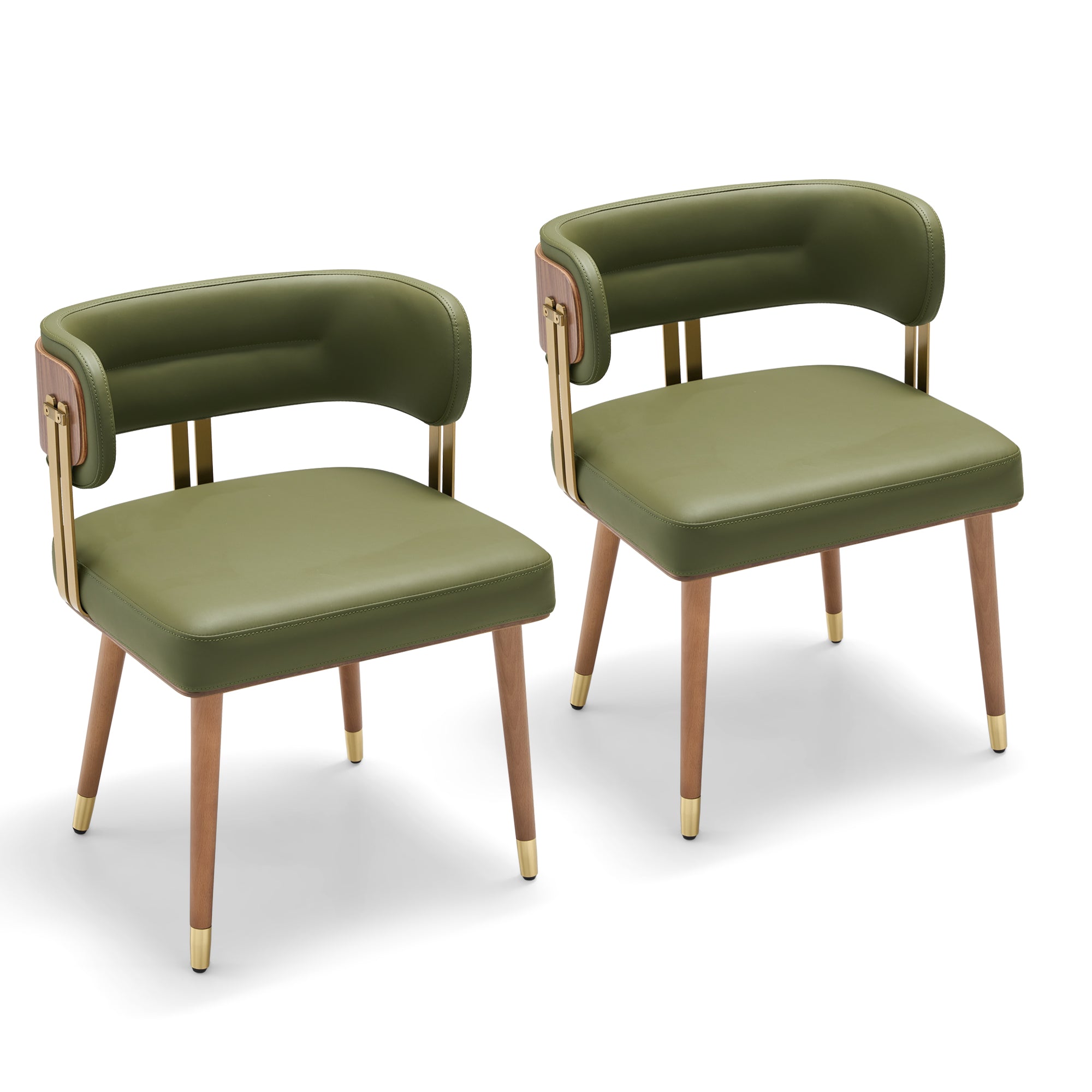 ARTPLAN Walnut Leather Dining Chair - Modern Upholstered Kitchen Chair with High-Resilience Foam Cushion, Stainless Steel Gold Frame for Dining Room, Easy Assembly