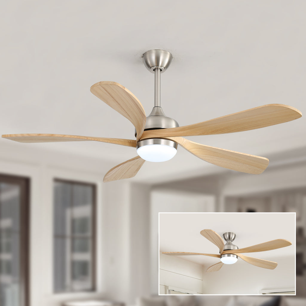 52 Inch Ceiling Fan with Light and Remote Control, 6-Speed Reversible Quiet DC Motor, 3 Color Temperatures LED Light, 3 Timer Settings, Adjustable Height for Large Room, Bedroom, Living Room (Walnut/Black/Orginal/White/Sakuragi)