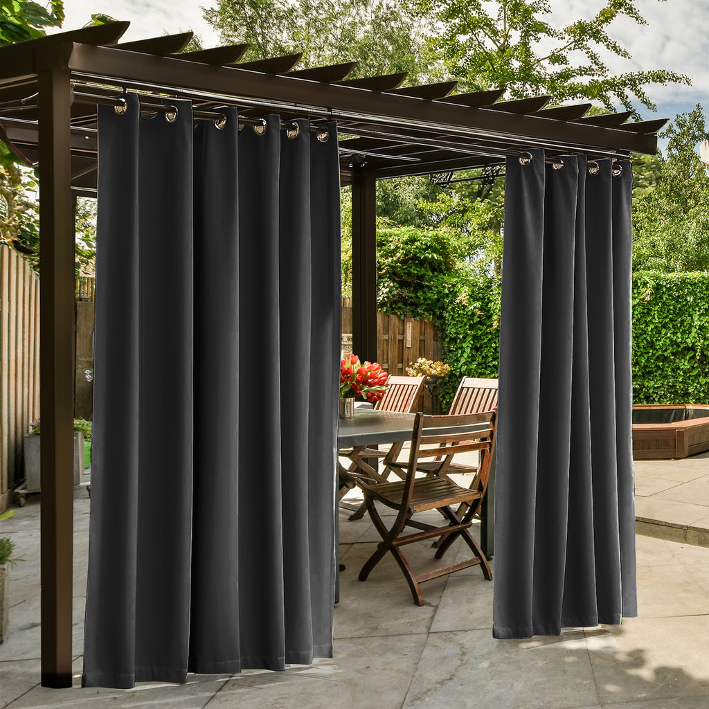 Waterproof Outdoor Curtains for Patio, Premium Thick Sunproof 90% Blackout Curtains with Rustproof Grommets for Porch, Pergola, Cabana, 2-Pack Set