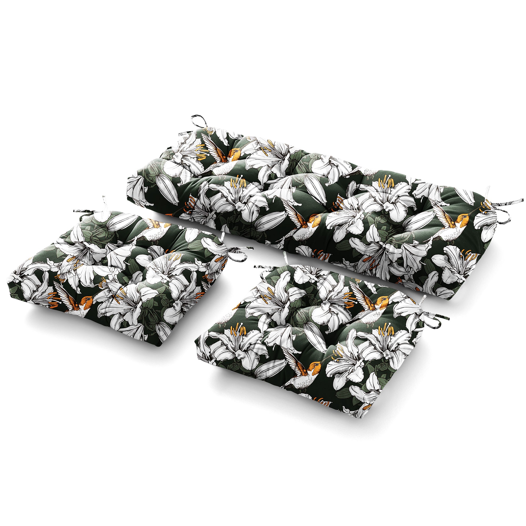 3 Pieces Outdoor Chair Cushions Set–Waterproof Tufted Cushions with Ties for Patio coversation, Loveseat & Bench, 44"x19"x5" UV-Resistant & Fade-Proof with Premium Polyester Filled