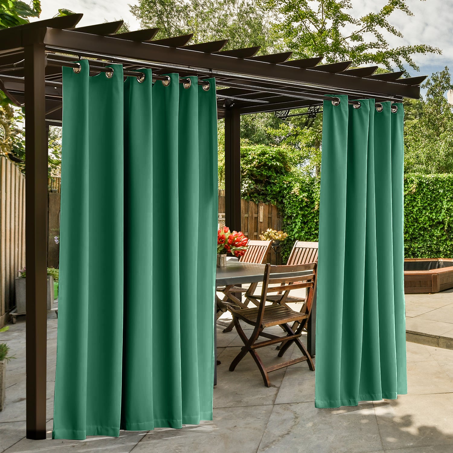 Waterproof Outdoor Curtains for Patio, Premium Thick Sunproof 90% Blackout Curtains with Rustproof Grommets for Porch, Pergola, Cabana, 2-Pack Set
