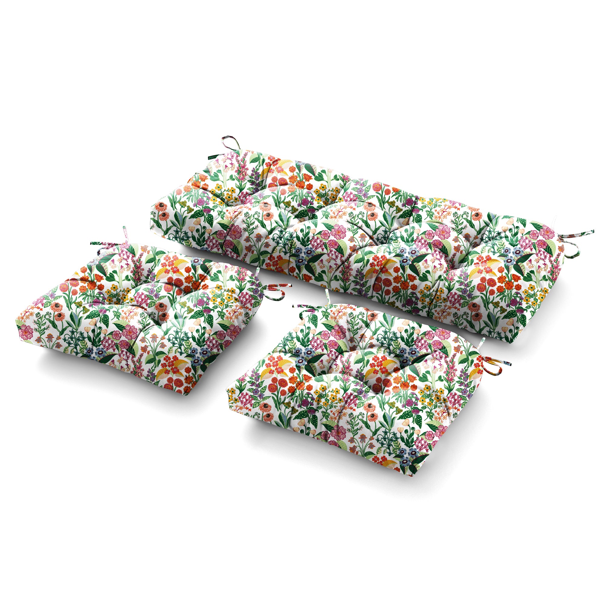 3 Pieces Outdoor Chair Cushions Set–Waterproof Tufted Cushions with Ties for Patio coversation, Loveseat & Bench, 44"x19"x5" UV-Resistant & Fade-Proof with Premium Polyester Filled