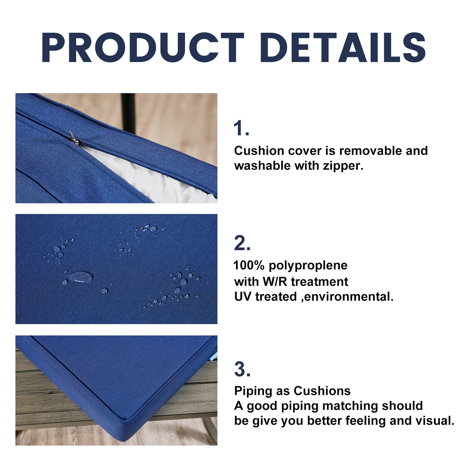 ARTPLAN Outdoor Cushions for Patio Furniture, 24x24x6" Thick Seat Cushion Set, Fade Resistant, Deep Seat Bottom and Back Cushion with Removable Cover