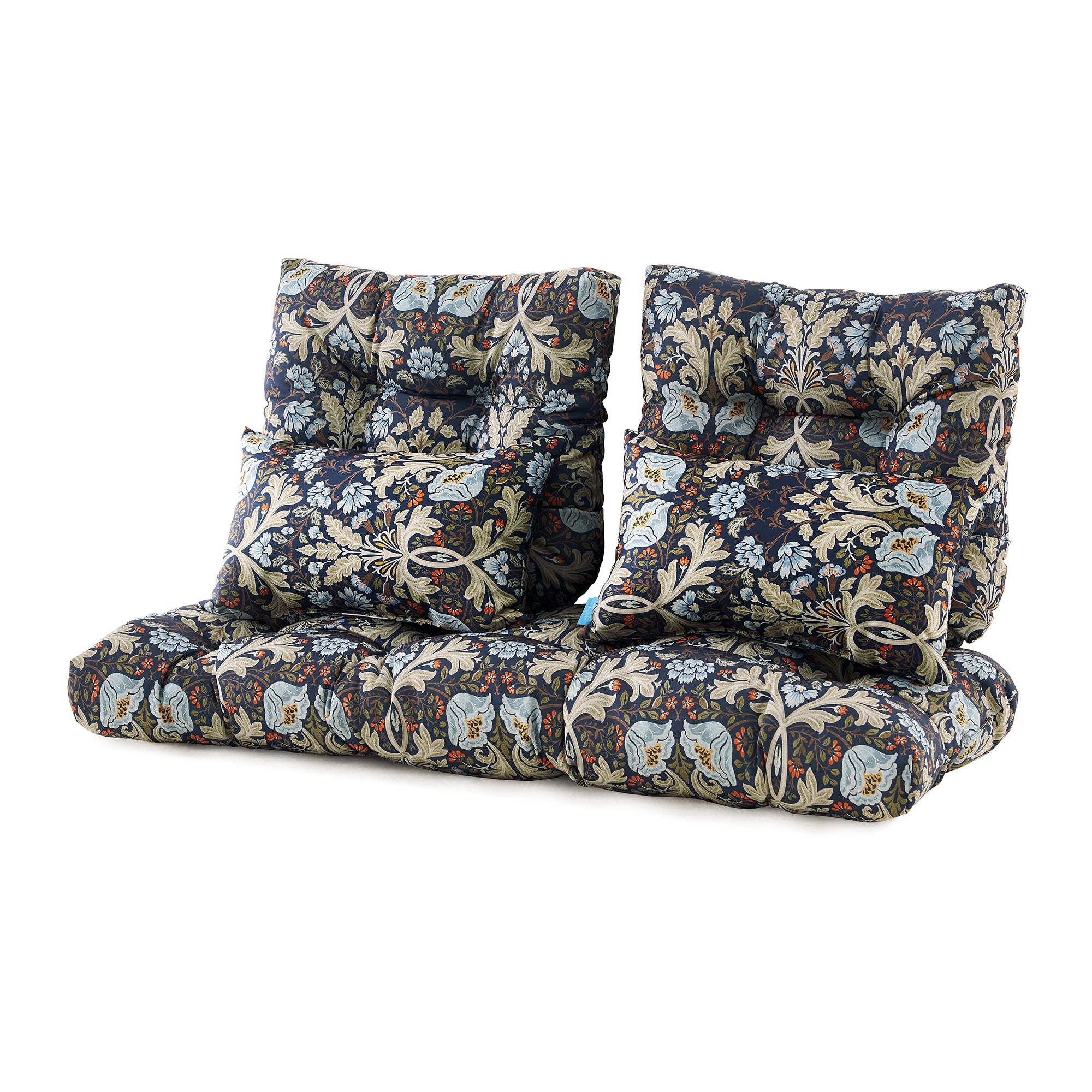 ARTPLAN Outdoor Cushions for Settee,Wicker Loveseat Cushions with Tie,Tufted Patio Cushions 2 U-Shaped Set of 5 Piece,L44xW19,Floral,
