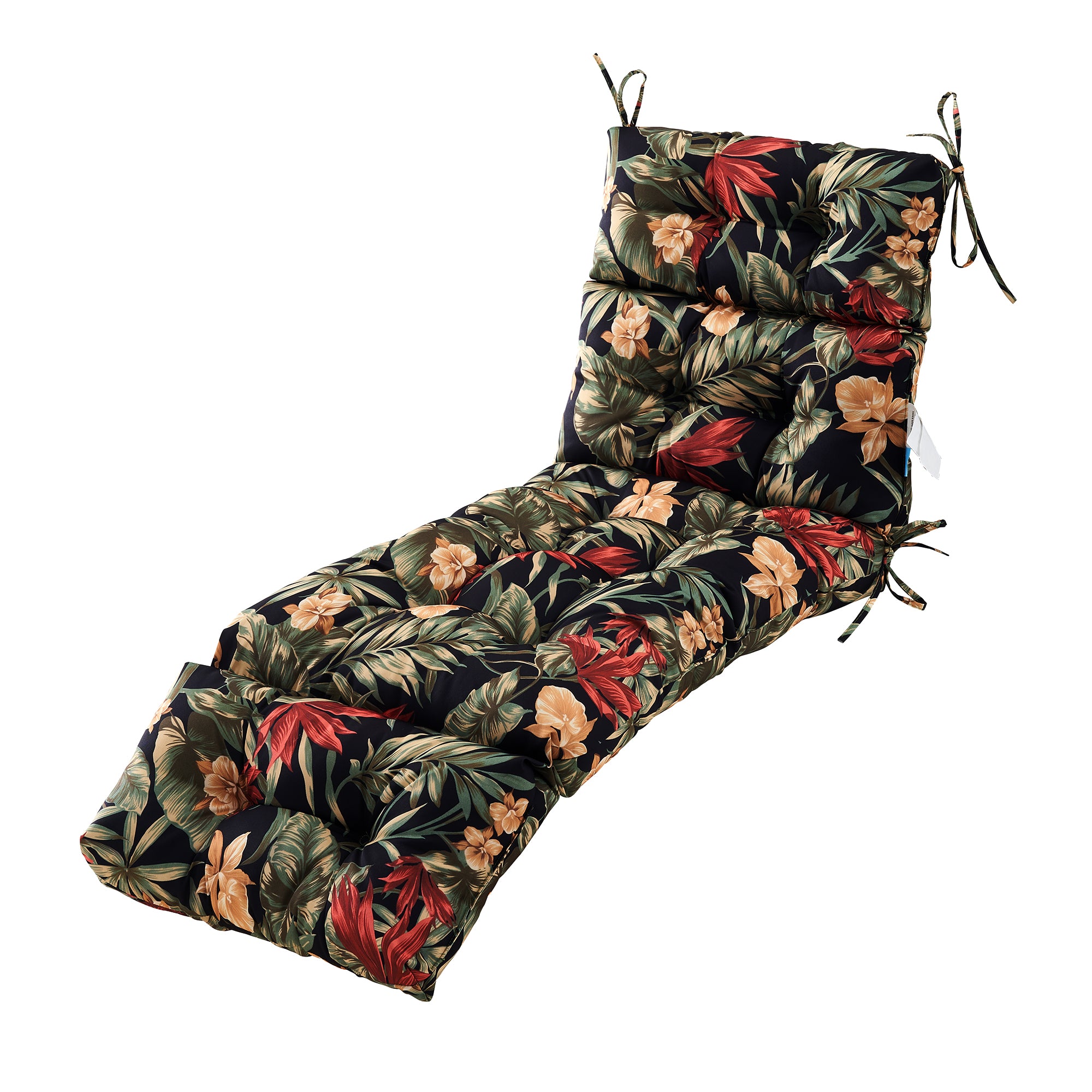 ARTPLAN Outdoor Chaise Lounge Cushion 72x22x4 inches, Floral Tufted Thick Replacement Cushion with Ties, All Weather Wicker Patio Furniture Cushion