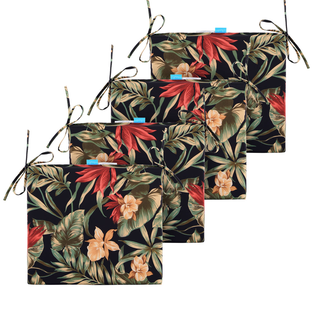 Outdoor Chair Cushions for Patio Furniture, Waterproof Outdoor Cushions, Round Corner Patio Chair Cushions Set of 4 with Ties,17"x16"x2"