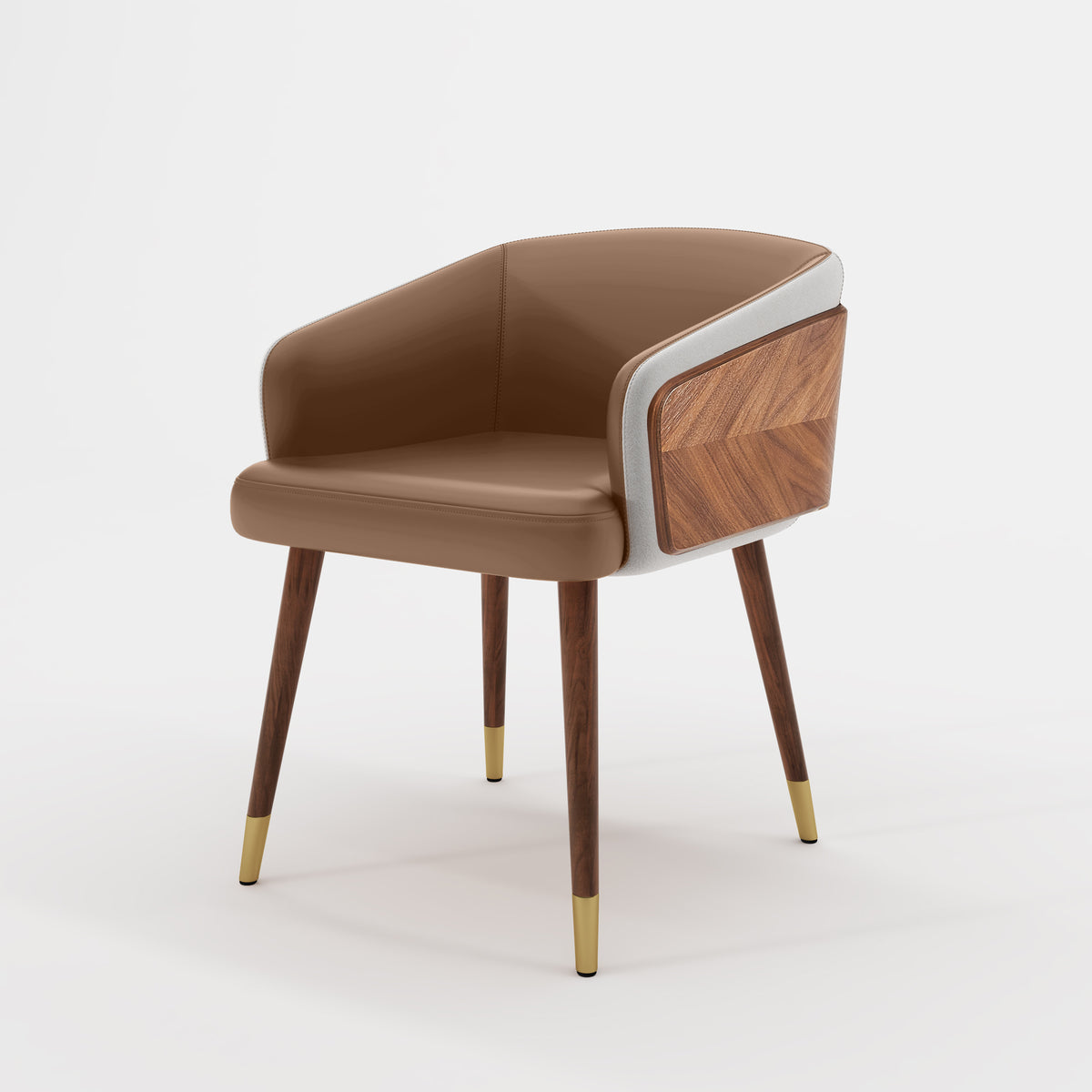 ARTPLAN Modern Dining Chair Faux Leather, Walnut Top Metal Legs Kitchen Seat，set of 1/set of 2