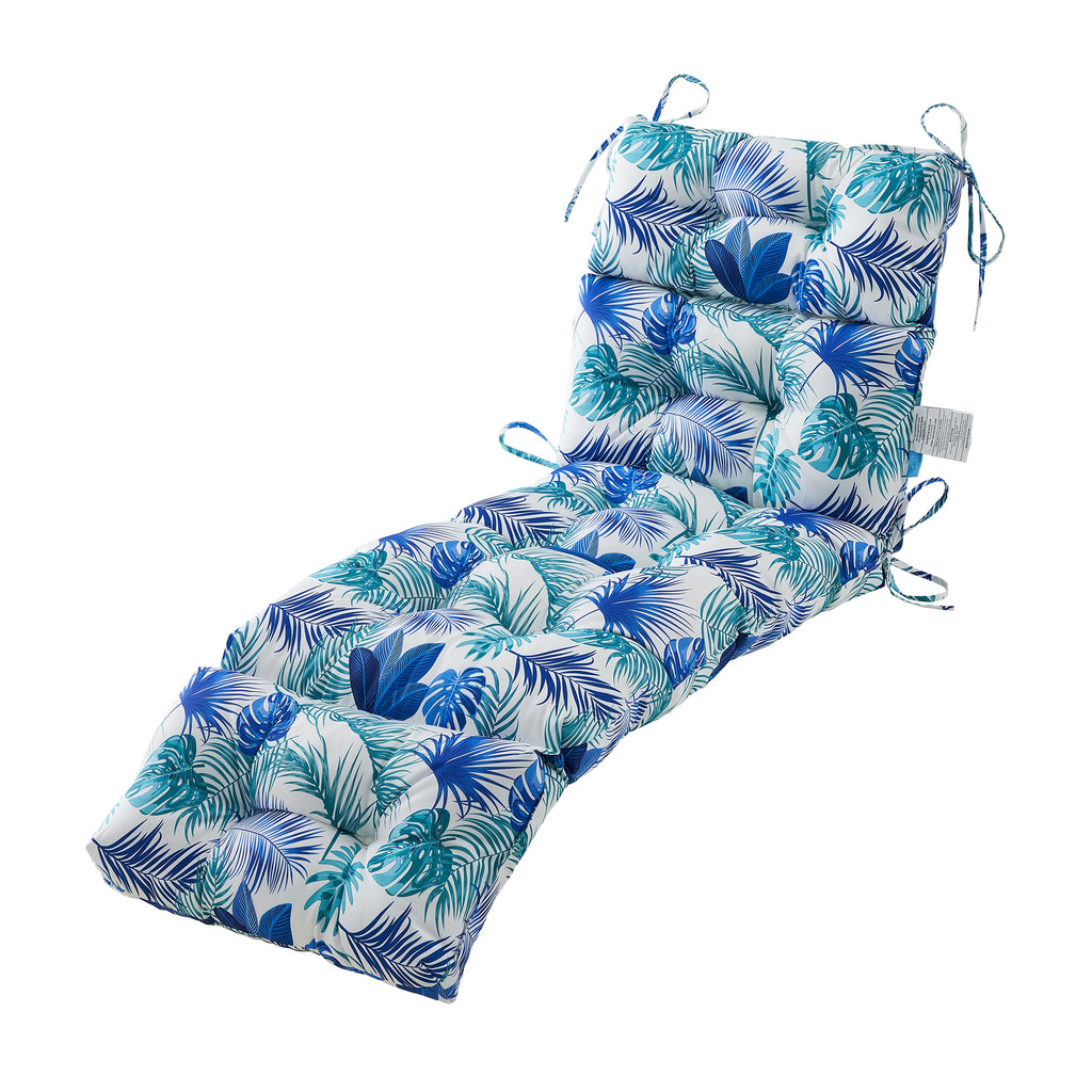 ARTPLAN Outdoor Chaise Lounge Cushion 72x22x4 inches, Floral Tufted Thick Replacement Cushion with Ties, All Weather Wicker Patio Furniture Cushion