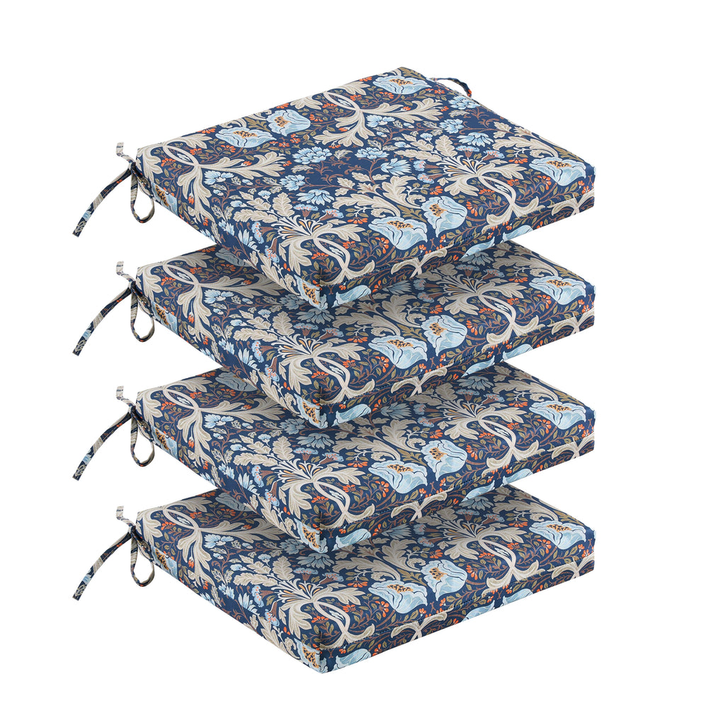 Outdoor Chair Cushions for Patio Furniture, Waterproof Outdoor Cushions, Round Corner Patio Chair Cushions Set of 4 with Ties,17"x16"x2"