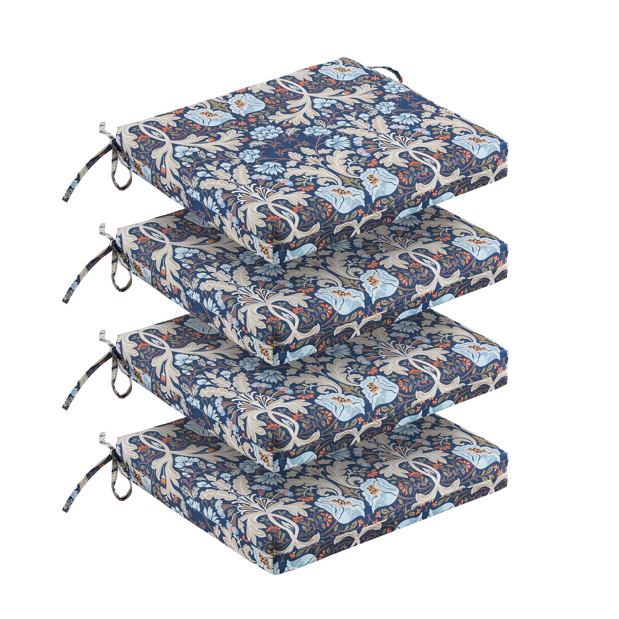 Outdoor Chair Cushions for Patio Furniture, Waterproof Outdoor Cushions, Round Corner Patio Chair Cushions Set of 4 with Ties,17"x16"x2"