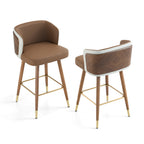 Mid Century Modern Bar Stools for Counter Height - Leather Upholstered Seat with Walnut Wood Frame, Retro 33 Inch Bar Chairs for Home Kitchen Island, Bar, Breakfast Nook