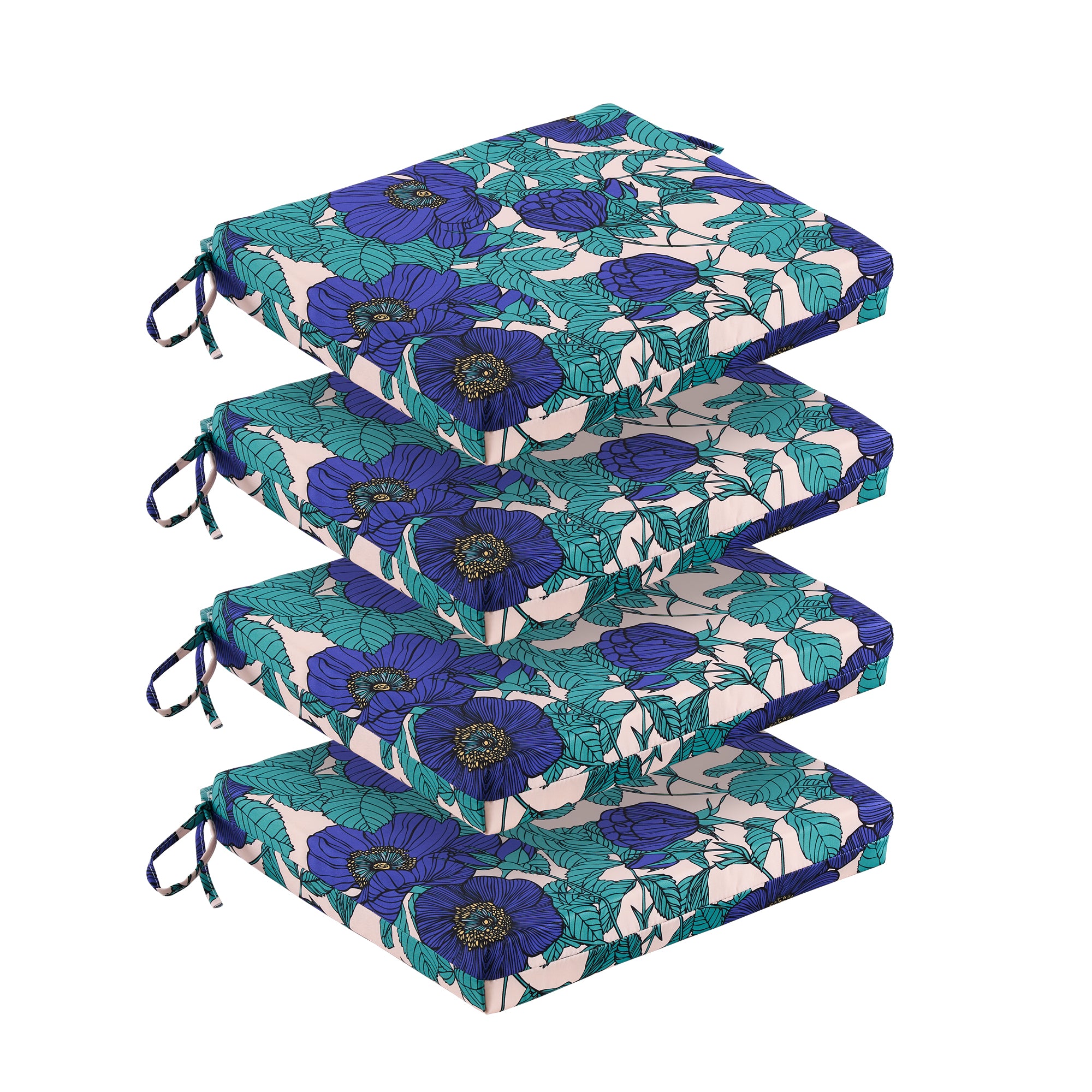 Outdoor Chair Cushions for Patio Furniture, Waterproof Outdoor Cushions, Round Corner Patio Chair Cushions Set of 4 with Ties,17"x16"x2"