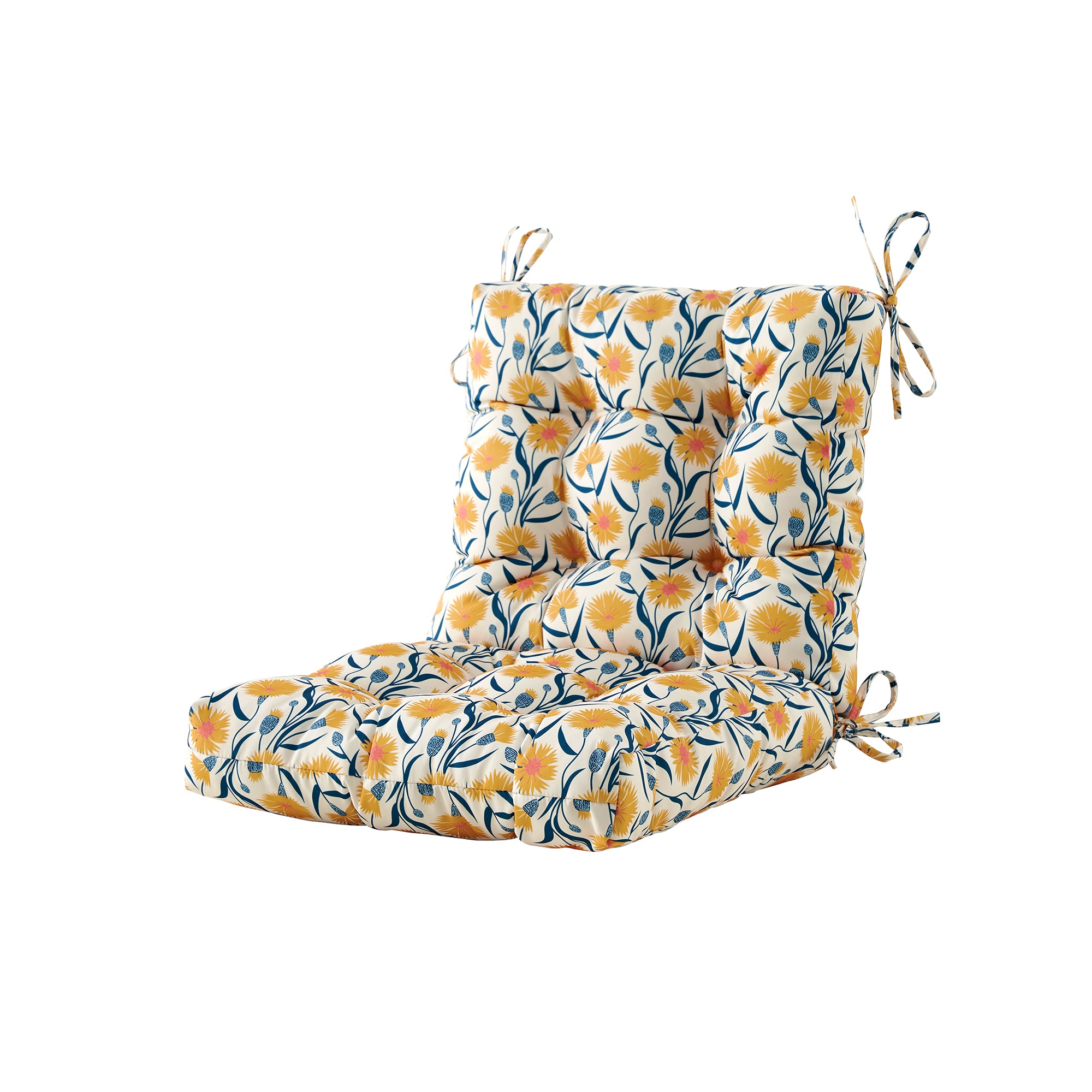 ARTPLAN Patio Chair Cushions Combined Seat and Back,Tufted Outdoor Swivel Chair Cushion with Tie,40"x20"x4",Floral