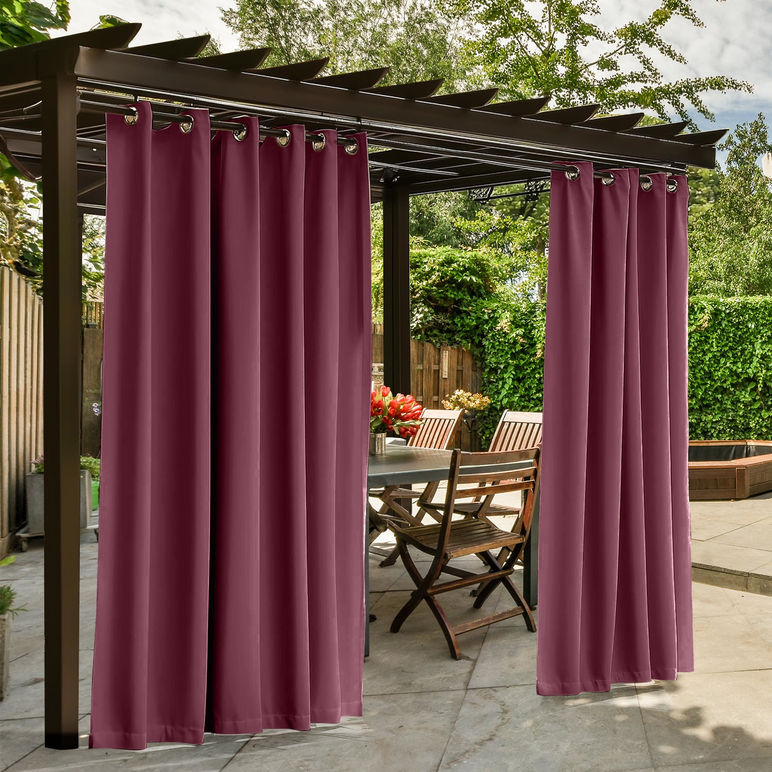 Waterproof Outdoor Curtains for Patio, Premium Thick Sunproof 90% Blackout Curtains with Rustproof Grommets for Porch, Pergola, Cabana, 2-Pack Set