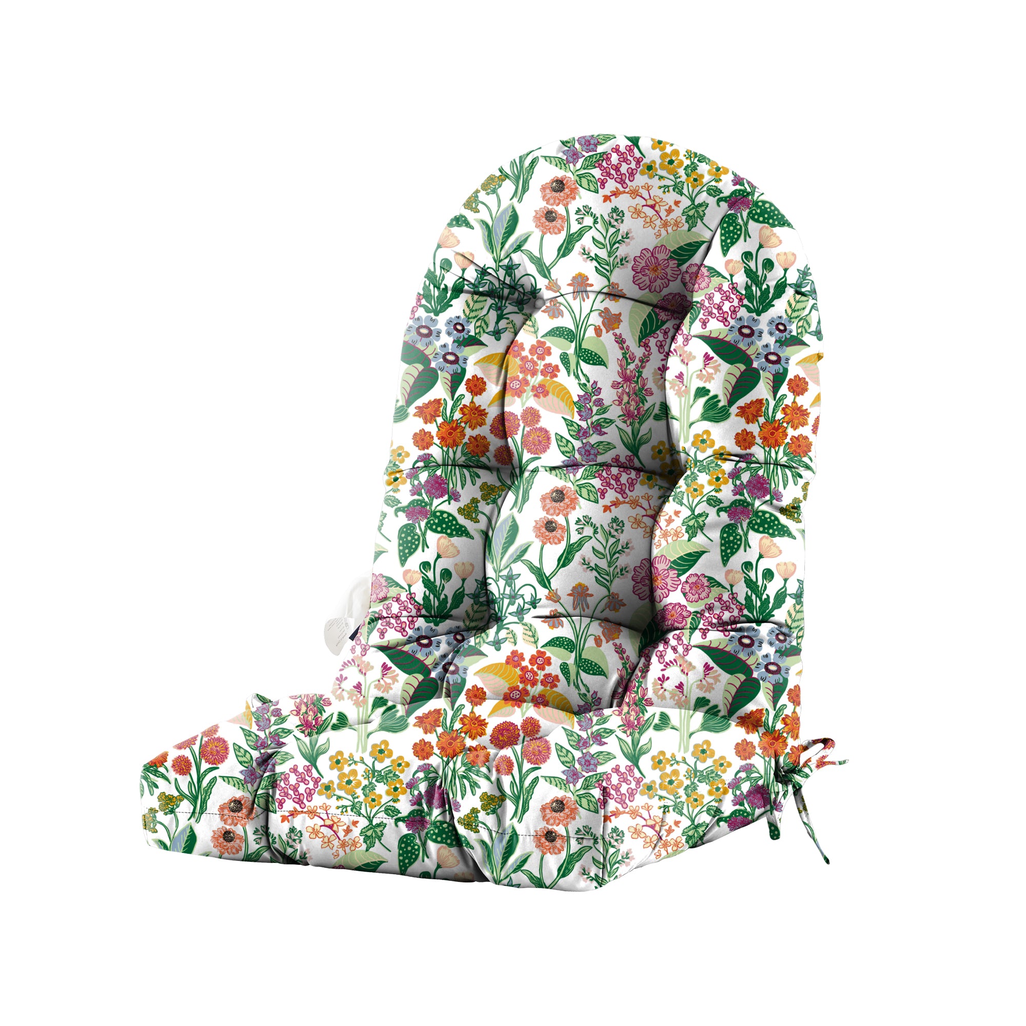 Floral High-Back Seat Cushion - Waterproof Outdoor Adirondack Chair Cushion for Patio Furniture with Tie, Vibrant Patterns, Premium Elastic Padding, Multi-Scenario Use