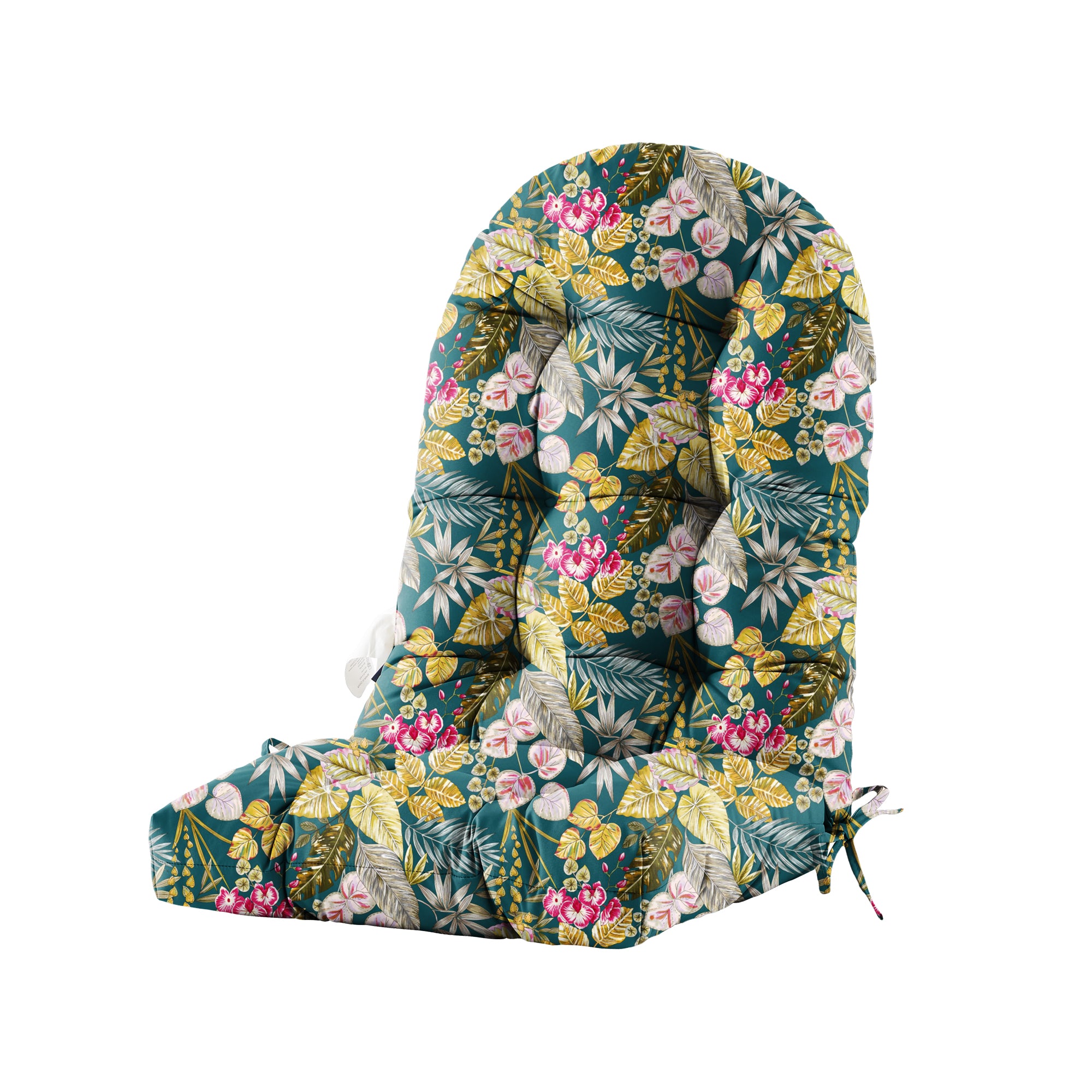 Floral High-Back Seat Cushion - Waterproof Outdoor Adirondack Chair Cushion for Patio Furniture with Tie, Vibrant Patterns, Premium Elastic Padding, Multi-Scenario Use